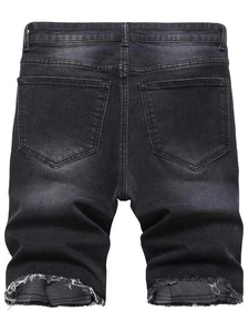 Pantalones Cortos Bermuda de Mezclilla Azul Oscuro para Hombre, Cintura Media, Cierre de Botones, Estilo Casual Desgastado, 100% Algodón Tejido - Product Image 2