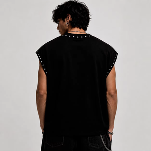 เสื้อกล้ามลายกราฟิกประดับเพชรเทียม ผ้าฝ้าย 100% เนื้อนุ่ม ออกแบบโลโก้ เสื้อยืดแขนกุด ยูนิเซ็กส์ สตรีทแวร์ รับผลิตตามสั่ง ขายส่ง - Product Image 5