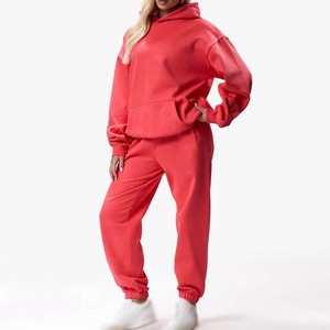 Ensemble survêtement pour femmes grande taille, sweat-shirt à capuche uni, pantalon long décontracté, coupe ample, 100% coton, vêtements d'automne - Product Image 1