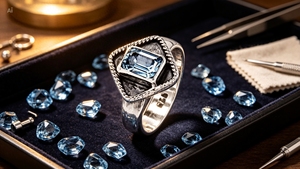Art Palace Vintage Cocktail <b>Ring</b> 925 <b>Silver</b> Plated Aquamarine <b>Emerald</b> Cut Geometric Design Unisex Engagement Jewelry - Product Image 2