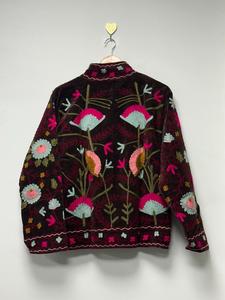 Handmade Brown <b>Velvet</b> Suzani Embroidered <b>Jacket</b> with Floral Pattern Full Sleeve Stand Collar Bohemian <b>Women's</b> Autumn Outerwear - Product Image 2