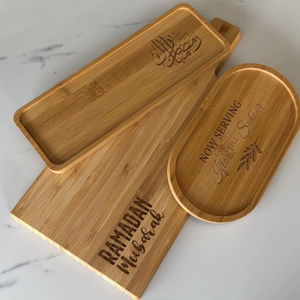 Plateau de service décoratif en bois multi-formes Ramadan Mubarak, parfait pour la table de l'iftar et la décoration intérieure, vente en gros depuis l'Inde - Product Image 1