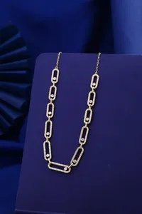 Luxury Gold Chain Link <b>Necklace</b> with Embedded Zircon Diamonds Modern <b>Statement</b> Jewelry for Women - Product Image 2
