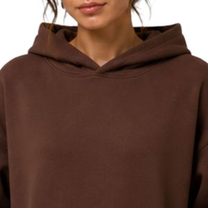 Sweat-shirt à capuche oversize marron pour femme avec design minimaliste en strass, en molleton de coton premium, décontracté, streetwear d'hiver - Product Image 4