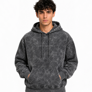 OEM Oversized Acid Wash Pullover Hoodie Cotton Fleece 400 GSM Winter Vintage Drop Shoulder Acid Wash Hoodies Sweatshirt - Product Image 1