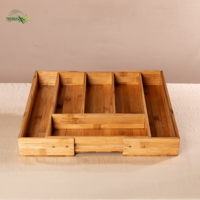 Bandeja Organizadora de Cubiertos Plegable y Portátil de Bambú Pintado a Mano con Laca, Inserto Ecológico Premium para Cajones