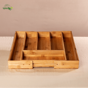 Organisateur de couverts en bambou artisanal, plateau de rangement écologique de qualité supérieure, insert de tiroir en bambou pour le rangement de cuisine - Product Image 1