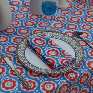Printed Floral Cotton Linen Tablecloth <b>Outdoor</b> Use Washable Classic Style Blue Patterned Dining Cover - Product Image 4
