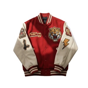Custom Men's Embroidered Varsity <b>Jacket</b> Wool Body Genuine <b>Leather</b> Sleeves OEM ODM Manufacturer Sample Service Available - Product Image 5