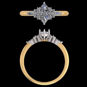 Bague de fiançailles unique en or jaune 14k 18k avec diamant marquise de 0,6 carat et accents en grappe, bijou de mariage radiant, cadeau idéal - Product Image 3