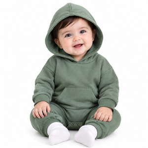 Conjunto de mono con capucha para bebé, mono de manga larga de color sólido con capucha y bolsillo, traje informal lindo para bebé y niño pequeño, traje de invierno - Product Image 1