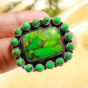 Anillo de Boda Clásico de Turquesa Verde Cobre con Forma de Cojín de Piedra Natural, Joyería Fina de Piedras Preciosas al por Mayor, Plata de Ley 925 Sólida - Product Image 1