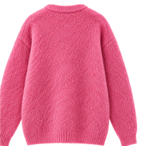 Womens Fuzzy Knit Sweater Crew Neck <b>Long</b> Sleeve Wool/Polyester Blend Pullover Soft Warm <b>Thick</b> Solid Casual Autumn Fashion - Product Image 2