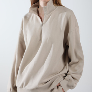 Nouveau design Sweat-shirt à col demi-zippé Service OEM Couleur unie Confortable Vêtement d'automne pour femme Hoodie ample - Product Image 3