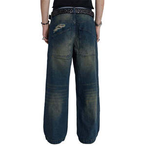 Jean large pour homme en denim déchiré, coupe ample, taille mi-haute, style hip-hop streetwear, en coton tissé pour l'automne - Product Image 5