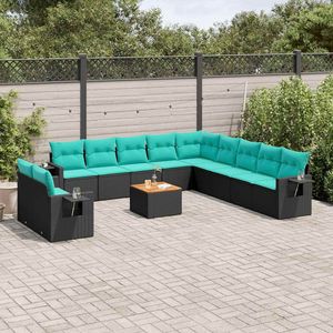 Ensemble de canapés de jardin en polyrotin noir 12 pièces avec coussins, collection de meubles de patio - Product Image 1