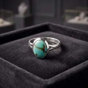 Tibetan Turquoise 925 Sterling Silver Handmade Oval Ring Natural Green Gemstone Vintage Boho Jewelry - Product Image 5