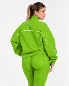 <b>Women's</b> Contrastline Full Zip Tracksuit Two Piece Casual Outfit Relaxed <b>Jacket</b> And Wide Leg Pants Matching Apparel Set Style - Product Image 4