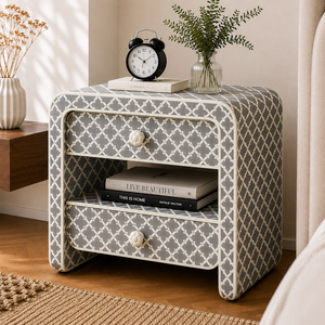 Modern Blue Geometric Resin Bone Inlay Nightstand With Drawers & <b>Shelf</b> Cabinet <b>Bedside</b> End Table For Bedroom Hotel Home Decor - Product Image 4