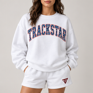 Ensemble short 2 pièces décontracté et sportif personnalisé pour femme, blanc à pois avec lettres, col rond - Product Image 1