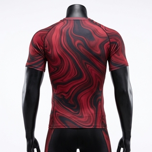 Men Compression Shirt Short Sleeve Bape Style T Shirt for Men Apparel <b>Tshirt</b> <b>Red</b> Marble Workout Fitness Sportswear Top - Product Image 4