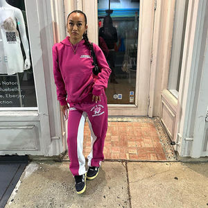 Custom Embroidery Winter Streetwear Hooded Woman Flared Tracksuit Pullover Jogger Pants Set Cotton Fleece Sweatsuit 2025 - Product Image 5