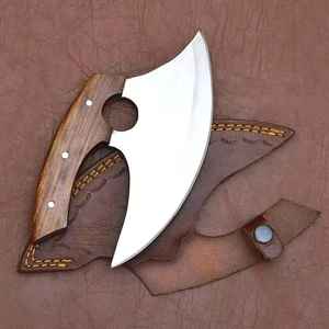 Hache à pizza industrielle forgée à la main, sur mesure, style viking, manche en bois, lame en acier au carbone, étui en cuir - Product Image 5