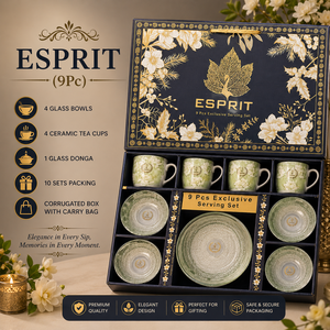 Ensemble de service à thé de luxe personnalisé avec logo, 9 pièces, bols en verre, tasses en céramique, Esprit 4+4+1, boîte cadeau, design floral pour la maison et l'hôtellerie - Product Image 1