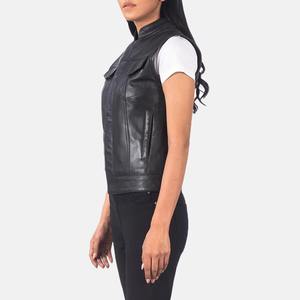 Chaleco de Cuero Genuino Premium para Mujer, Estilo Motero, Ecológico, Resistente al Viento, con Detalles de Encaje, Color Personalizado, Ropa Exterior para Motocicleta - Product Image 4