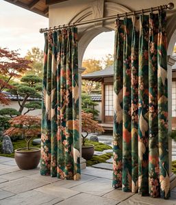 Artistic Crane And Cherry Curtain Velvet Or Blackout Art Nouveau <b>Window</b> Panel Elegant Printed Drapes for Living Room Bedroom - Product Image 3