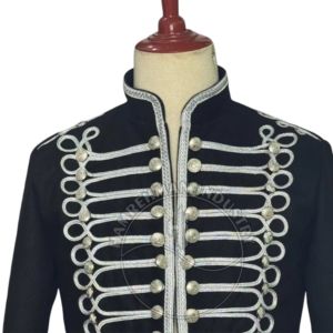 Uniform High Quality Men's Black Wool Hussar <b>Jacket</b> With <b>Silver</b> Embroidery And Turn New Napoleonic Hussar Uniform Style - Product Image 5