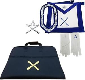 Conjunto de regalia masónica para oficial de logia azul: Collar de cadena para delantal de mariscal, guantes, joyas, con maletín suave (personalizable) - Product Image 1