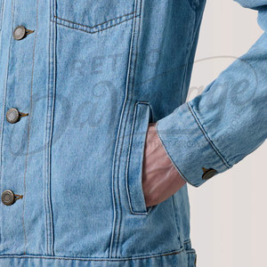 Custom <b>Men</b> <b>Light</b> Blue Denim <b>Jacket</b> Vintage Wash Slim Fit Cotton Jean <b>Jacket</b> Casual Button Up Streetwear Outerwear Coat - Product Image 2