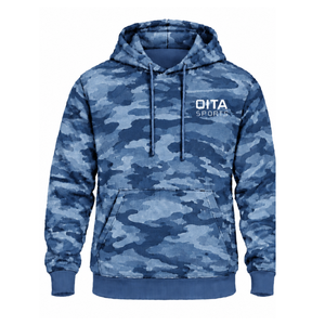 Sweat à capuche en molleton imprimé camouflage bleu denim pour homme, avec poche kangourou et cordon de serrage, style streetwear décontracté - Product Image 1