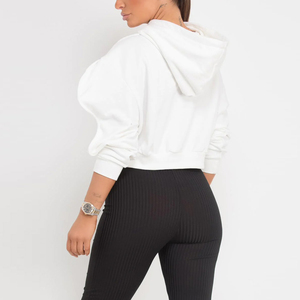 Lady's Casual Tracksuit Contrast Color Cropped Hoodie Flared Leg Pants Gym Fitness Sets Loose Fit 100% Cotton - Product Image 2