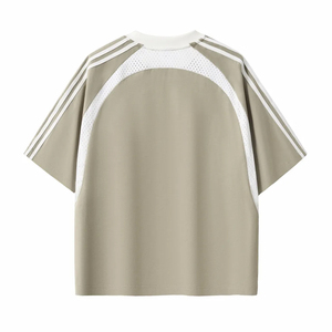 เสื้อยืดโอเวอร์ไซส์ผู้ชายแบบสปอร์ต ไซส์พลัส ตัดต่อแถบสีตัดกัน แต่งผ้าตาข่าย เย็บตะเข็บแบบลำลอง ทรงบ็อกซี่ เหมาะสำหรับใส่ไปคลับ โรงเรียน มหาวิทยาลัย หรือออกกำลังกาย - Product Image 6