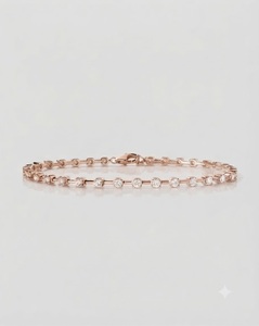 Bracelet empilable en or fin avec chaîne barre et diamants de laboratoire, en or massif 14K serti clos, cadeau de fiançailles - Product Image 6