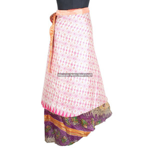 New Printed Multi Wear Double Layered Silk Sari Wrap Skirt 2 Layer Reversible <b>Magic</b> Silk Saris Wrap Long Skirt <b>Beach</b> Vintage - Product Image 5