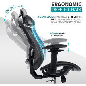 Sedia da Ufficio Ergonomica con Schienale Alto, Supporto Lombare Regolabile, Braccioli, Rete Traspirante, Ruote e Poggiatesta Inclinabile - Product Image 2