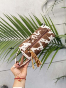 New Designer Cowhide Leather Toiletry <b>Organizer</b> Shaving Kit Man Women Hair on Hide Travel Cosmetic Bags <b>Makeup</b> Bags - Product Image 5