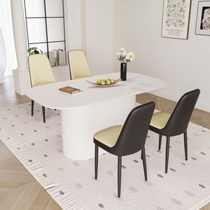Tavolo da Pranzo in Stile Moderno Medievale da 160 cm in MDF Color Crema con Set di 4 Sedie da Pranzo in PU, Piano in Metallo Nero e Gambe in Metallo - Product Image 5
