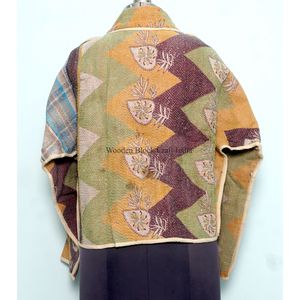 Chaqueta Multicolor Hecha a Mano 100% Algodón con Estampado Flock, Bordado Kantha, Parches Tejidos, Detalle de Botones, Estilo Vintage, Rajasthan - Product Image 4