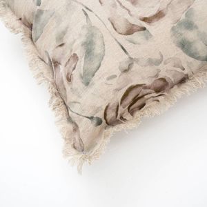 Cuscini Decorativi in Lino Stampato Marrone e Verde con Frange, Dimensioni 16x24 Pollici - Product Image 3