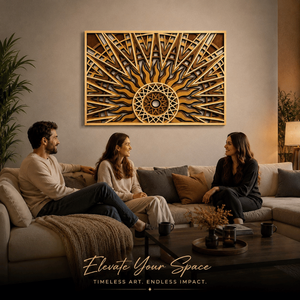 Panel Decorativo de Pared con Mandala Solar |   Obra de arte de madera en capas cortada con láser |   Elegante Escultura Geométrica de Pared para Decoración de Interiores del Hogar - Product Image 2