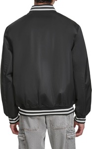 <b>Men's</b> Black Varsity <b>Jacket</b> With <b>White</b> Stripe Collar And Cuffs Regular Fit Casual Style Polyester Material Autumn Wear - Product Image 2