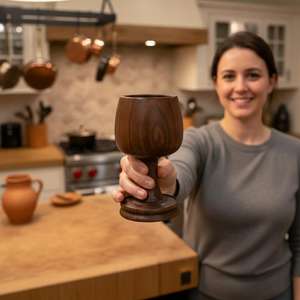 Copa de Vino de Madera Hecha a Mano, Taza Rústica para Beber y Herramienta de Servicio para Bar, Jarra de Madera Maciza para Pub, Restaurante y Hogar - Product Image 4