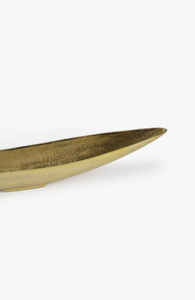 Plateau décoratif allongé en laiton doré, forme bateau ou canoë, avec motif vague méridienne, plat de présentation métallique conique - Product Image 6