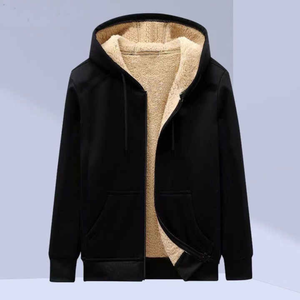Sweat-shirt à capuche pour homme, fermeture éclair, doublure en polaire, couleur unie, vêtements d'hiver décontractés, coupe régulière avec poche - Product Image 3