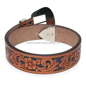 More Durable & Long Lasting Handmade Western <b>Leather</b> <b>Tooling</b> <b>Belt</b> with Classic Single Prong Floral Buckle Keeper and loop Set - Product Image 6
