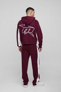 Men's Burgundy Hooded <b>Zip</b>-<b>Up</b> Sweatshirt With <b>White</b> Star Logo Regular Fit Casual Autumn Wear French Terry Cotton - Product Image 2